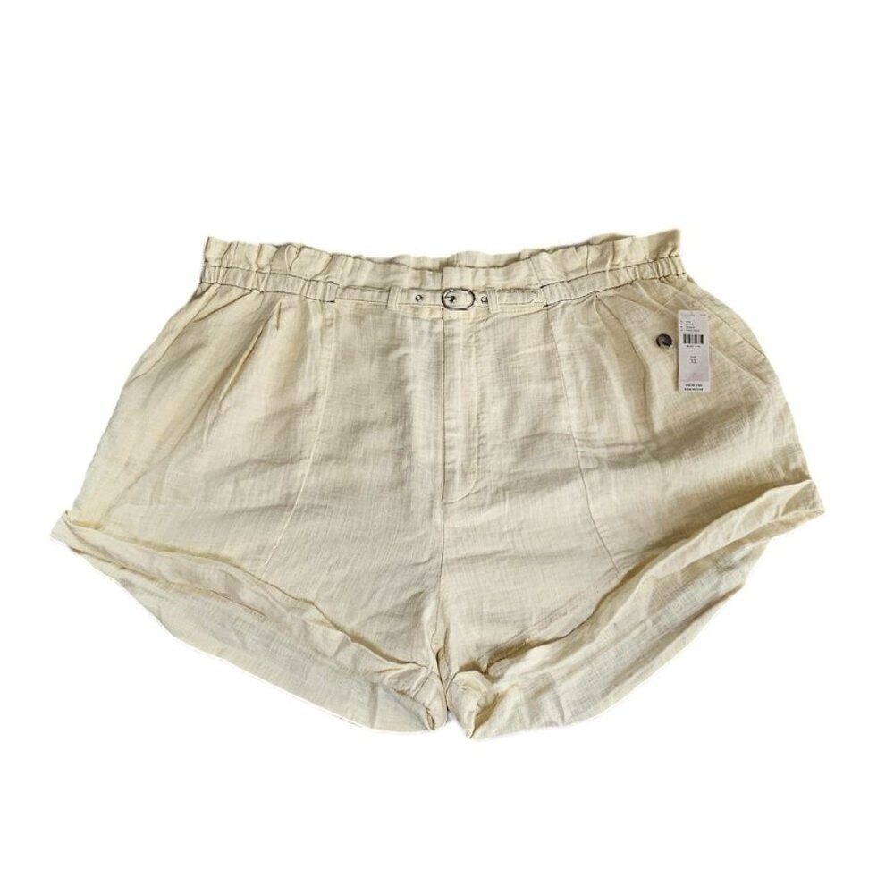 Anthropologie Linen Beach Shorts in Pearl Paperbag Belted Boho Beachy XL NWT